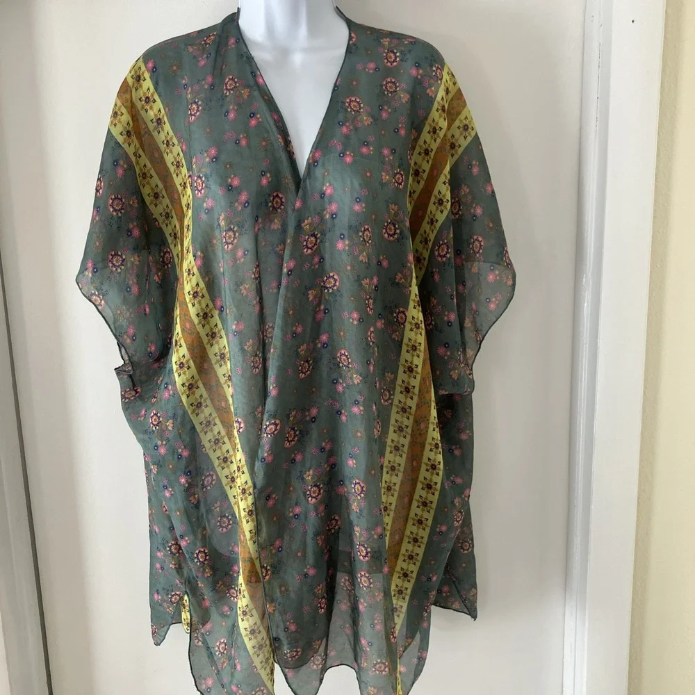 Natural Life Kimono Floral Boho Hippie Festival‎ Western Sheer Cover Up One Size
